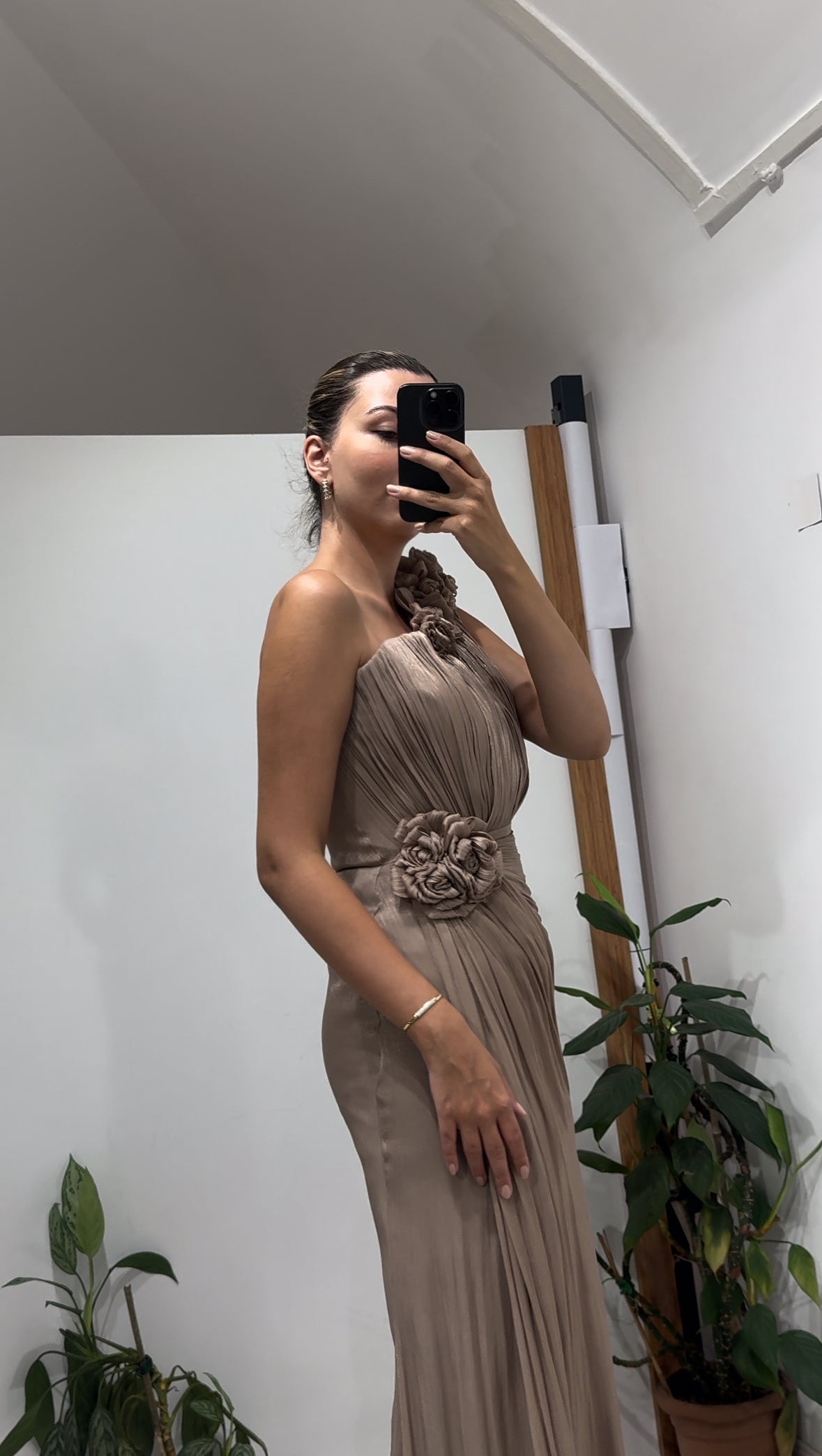Bronz tek omuz abiye