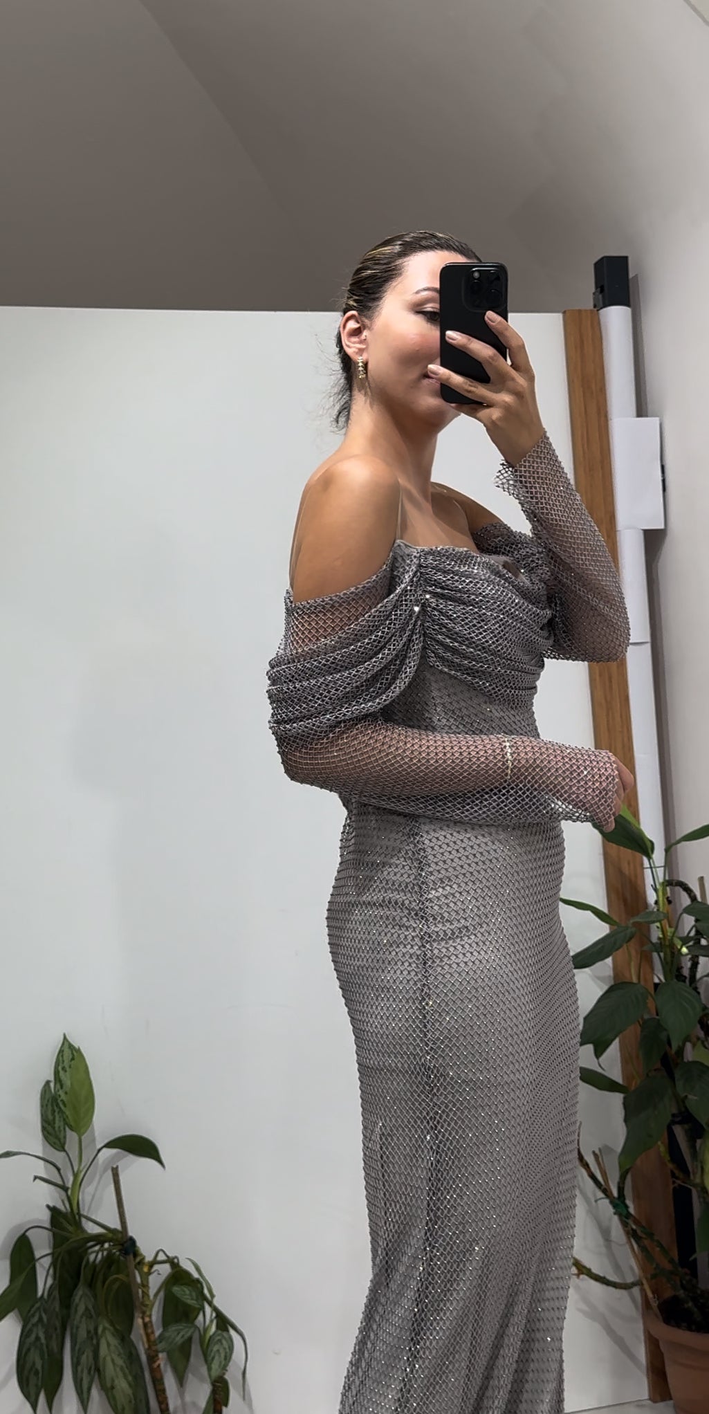 Straplez taşlı abiye